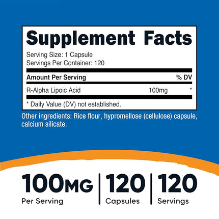 Nutricost R-Alpha Lipoic Acid 100mg, 120 Capsules - Veggie Capsules, Non-GMO, Gluten Free