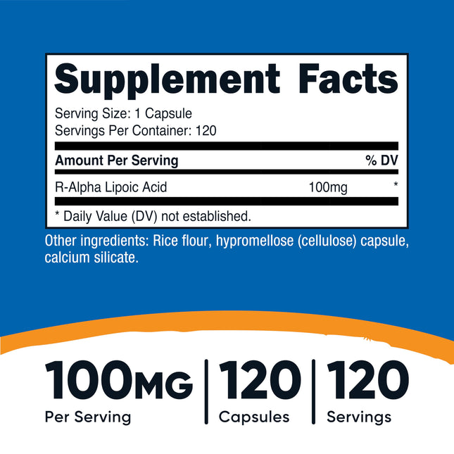 Nutricost R-Alpha Lipoic Acid 100mg, 120 Capsules - Veggie Capsules, Non-GMO, Gluten Free
