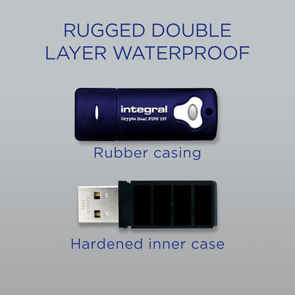 Integral 8GB Crypto-197 256-Bit Hardware Encrypted 3.0 USB Secure Dual Password Flash Memory Drive - Certified to FIPS 197, Protection & Rugged Double-layer Waterproof Design XTS- AES