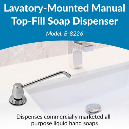 Bobrick 8226 Counter-Mounted Soap Dispenser, 34oz, Stainless Steel