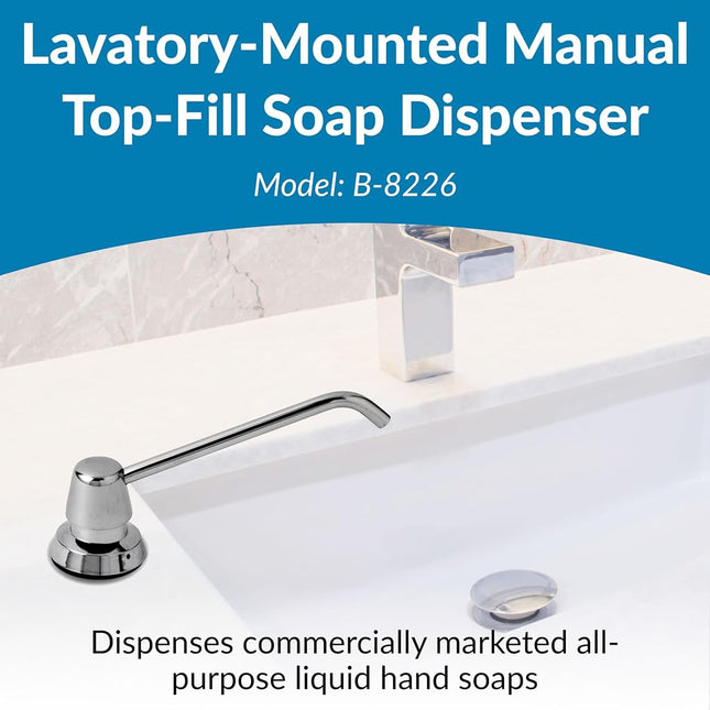Bobrick 8226 Counter-Mounted Soap Dispenser, 34oz, Stainless Steel