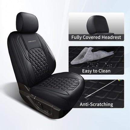 Huidasource Dodge Ram Front Seat Covers, Waterproof Leather Pickup Truck Seat Cover Fit for 2009-2018 ram 1500, 2010-2023 2500/3500 Crew/Mega Cab, 2019-2023 ram 1500 Classic Only(Flat Front/Black)