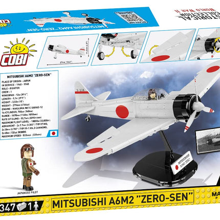 Cobi 1:32 Scale Historical Collection World War II Mitsubishi A6M2 Zero-Sen Fighter Plane 347-Pieces Building Block Kit