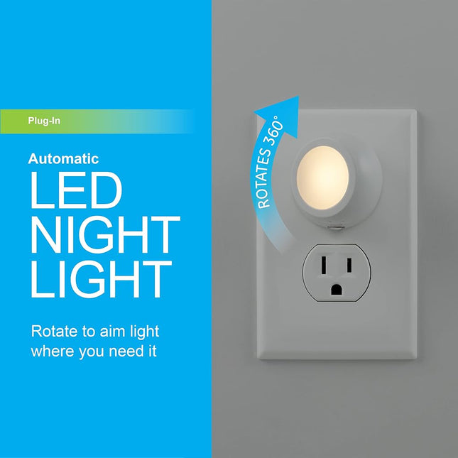 GE White Rotating LED Night Light, 2 Pack, Plug-in, 360� Directional, Dusk-to-Dawn, UL-Listed, Ideal for Bedroom, Bathroom, Nursery, Hallway, 31533
