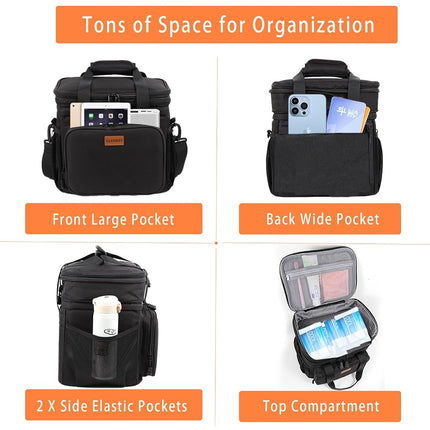 GLENKEY Expandable Large Insulated Lunch Box, Heavy Duty Cooler Bag Durable Leakproof Pail for Men Women Adults Work Shift Outdoor Picnic Camping Road Trip, 24 Can, Black CB01 16L