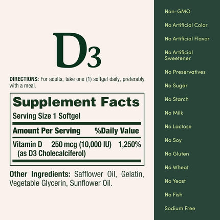 Nature's Bounty, Ultra Strength D3-10,000 IU, 72 Softgels (2pack)