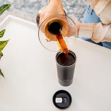 Ello Miri Mug de Voyage Isotherme en Acier Inoxydable - Tasse à Thé de Voyage, 470 ml, Marbre Noir