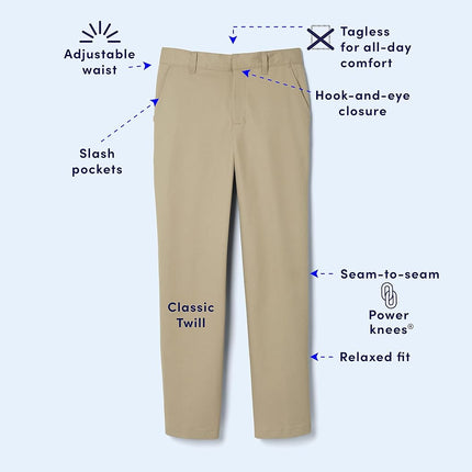 French Toast Boys' Relaxed Fit Twill Pant with Adjustable Waist in Standard Slim and Husky, Khaki Beige, 10 Slim