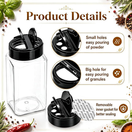 Bekith 16 Pack 9 Oz Plastic Spice Jars Bottles Containers with Black Cap – Perfect for Storing Spice, Herbs and Powders