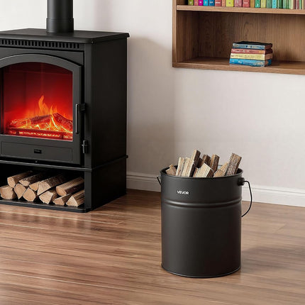 VEVOR Ash Bucket, 4 PCS with Lid, Shovel, Broom and Gloves, Metal Fireplace Charcoal Bucket and Ash Can, 15L Large Capacity for Fireplace, Fire Pits, Wood Burning Stoves, Indoor and Outdoor