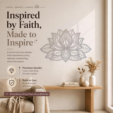 iwa concept 3D Mandala Metal Wall Decor | Lotus Flower Decoration for Homes | Bedroom Metal Wall Art | Office Decor | Living Room Decor | New Year Gift | (17" x 11" | 43 x 27.5 cm, Silver)