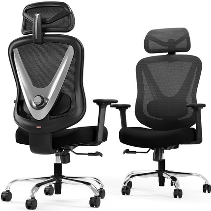 HOLLUDLE Ergonomic Mesh Office Chair - 3D Adjustable Lumbar Support, 3D Armrests, V-Shaped Back | Adjustable Desk Chair for Office & Home, Black