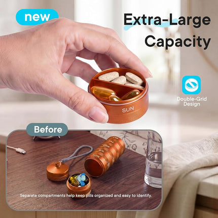 Weekly Metal Pill Organizer 2 Times a Day, Waterproof Travel Pill Case