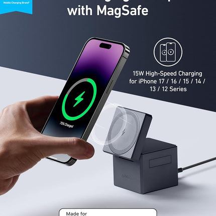 Anker 3-in-1 Cube, 15W Max Fast Charging Foldable Wireless Charger (30W USB-C Charger Included)