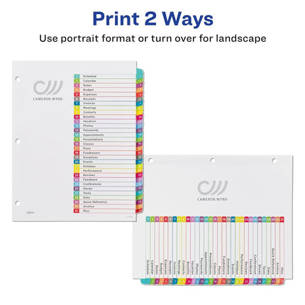 Avery 1-31 Tab Dividers for 3 Ring Binders, Customizable Table of Contents, Multicolor Tabs, 1 Set, 12 Packs (11846)