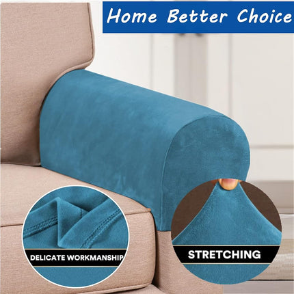 Stretch Velvet Armrest Covers Spandex Anti-Slip Arm Covers for Chairs Sofa Armchair Slipcovers for Recliner Sofa 2pcs (Peacock Blue)