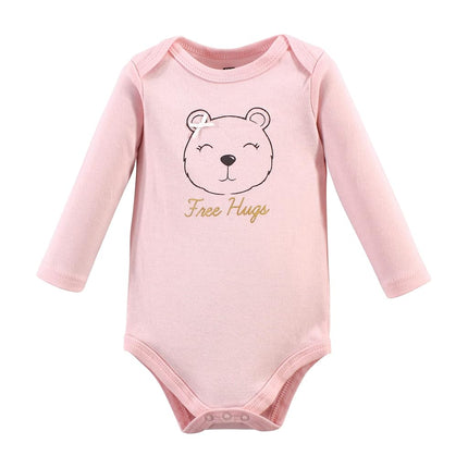 Hudson Baby Paquete de 3 bodys de algodón de manga larga para bebé, niña bebé oso, 3-6 meses