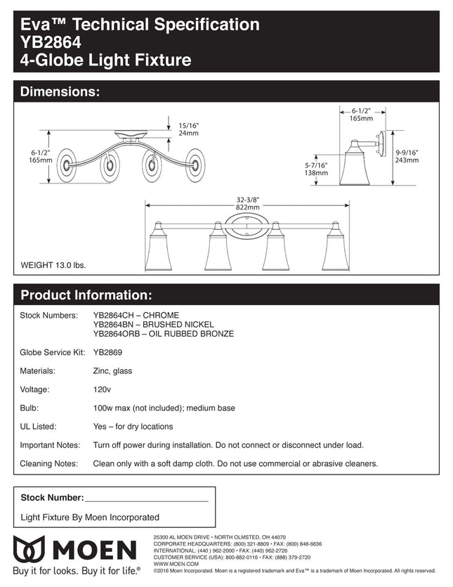 Moen YB2864ORB Eva 4-Light Dual-Mount Bath Bathroom Vanity Fixture with Frosted Glass, Oil Rubbed Bronze
