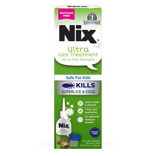 NIX Ultra Shampoo Lice Treatment | Kills Super Lice & Eggs | Includes Lice Removal Comb | 4 Fluid Ounce