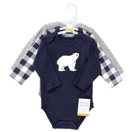 Lot de 3 grenouillères en coton à manches longues pour bébé garçon Hudson Baby, motif ours polaire, 6-9 mois