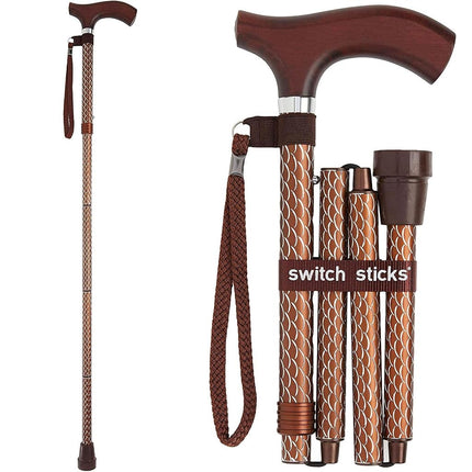 Canne de marche de luxe gravée Switch Stick Cognac - Pliante et réglable