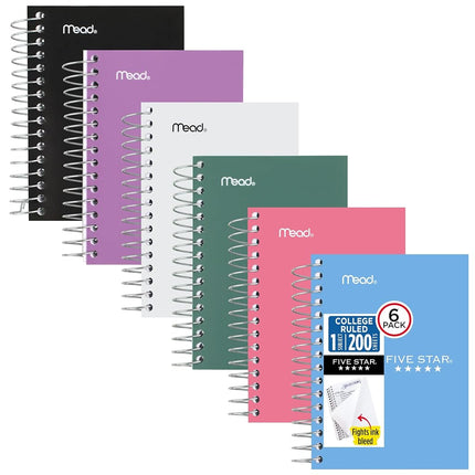 Five Star Spiral Notebook, 6 Pack, College Ruled P