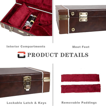 Crossrock Rectangular Wooden Case fits A-Style Mandolins, with Accessory Compartment, Stainless Steel Latches, Metal Feet-Vintage Brown (CRW620MABR-R)