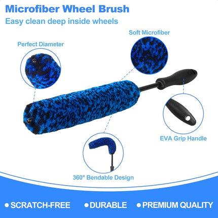 NIKCOSMK 3PCS Wheel Brush Kit for Cleaning Wheel and Tire, Wheel and Rim Brush, Car Detailing Brushes, Bendable & Durable Car Wheel Rim Cleaner Brush Set,Car Detailing Cleaning Brush Supplies Kit