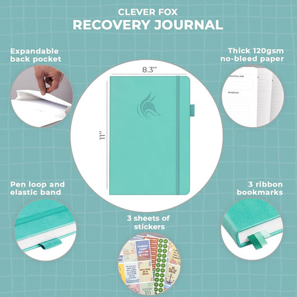 Clever Fox Addiction Recovery Journal, Daily Sobriety Planner A4 Turquoise