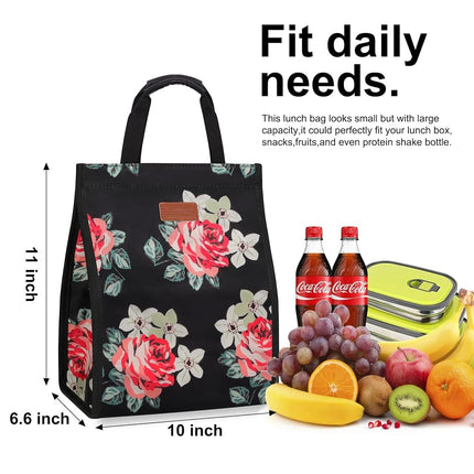 Lunch Bags for Women Insulated Reusable Lunch Tote with Internal Pocket, Lunch Tote Bag for Work (Flower)