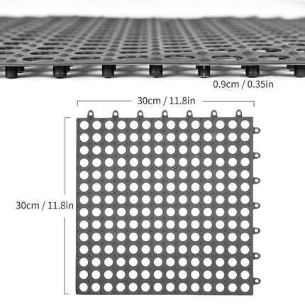 16 Pack 12" x 12" Interlocking Floor Tiles with Drain Holes, Soft PVC Non-Slip Shower Floor Mat Modular Interlocking Cushion Mat with Outdoor and Indoor Grey