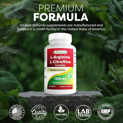 Best Naturals L-Arginine L-Citrulline Complex 1000 mg 250 Tablets (250 Count (Pack of 2))