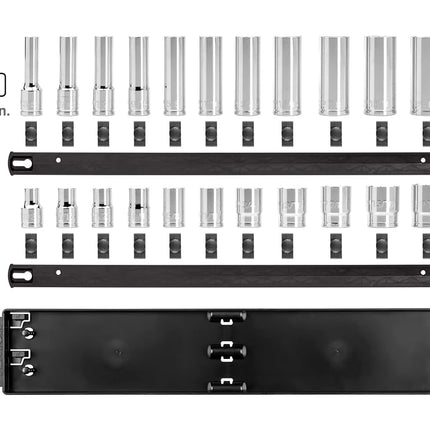 TEKTON 1/2 Inch Drive 12-Point Socket Set with Rails, 22-Piece (3/8-1 in.) | SHD92210