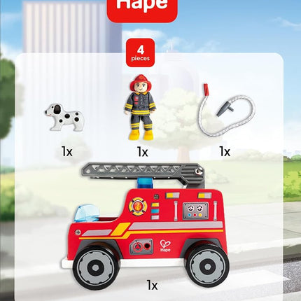 Hape E3024 Wooden Fire Truck with Firefighter and Dog Multicolour