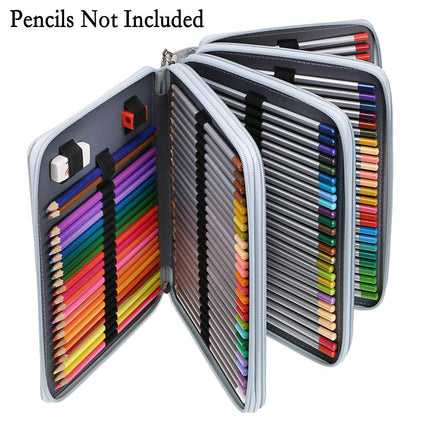 BTSKY Deluxe PU Leather Pencil Case for Colored Pencils - 160 Slot Pencil Holder 200 Slots Grey