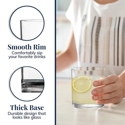 US Acrylic Classic Clear Plastic Reusable Drinking Glasses (Set of 6) 12oz Rocks Cups | BPA-Free Tumblers, Made in USA | Top-Rack Dishwasher Safe