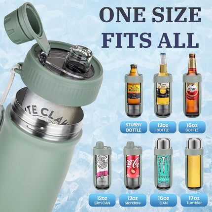 MAXSO Sealed Can Cooler Fizz Lid Can Cover for 12 oz Regular, Slim Skinny Cans & As Thermal Bottle (Sage Green, 5-in-1)