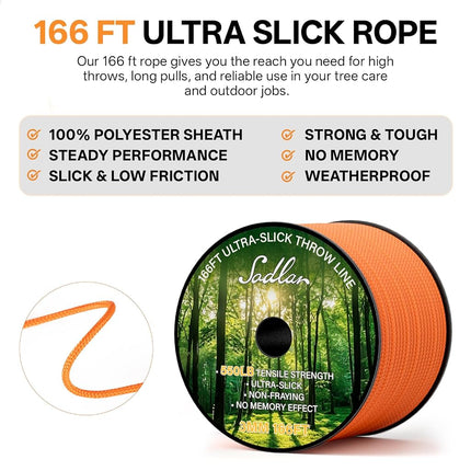 Arborist Throw Line Kit - Ultra Slick 166ft Polyester Rope with 11Oz Weight Throw Bag Low High Limb Throwing Adults Forestry Tree Trimming Cutting Gear