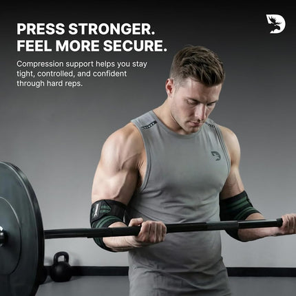 DMoose Fitness Elbow Wraps for Weightlifting (Pair) 40" Adjustable Brace for Joint Support, Pain Relief & Tendonitis-Elbow Straps for Weight Lifting, Bench Press & Gym Workouts, Band for Men & Women