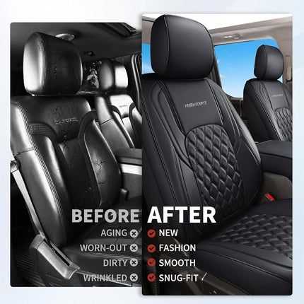 Huidasource Dodge Ram Front Seat Covers, Waterproof Leather Pickup Truck Seat Cover Fit for 2009-2018 ram 1500, 2010-2023 2500/3500 Crew/Mega Cab, 2019-2023 ram 1500 Classic Only(Flat Front/Black)