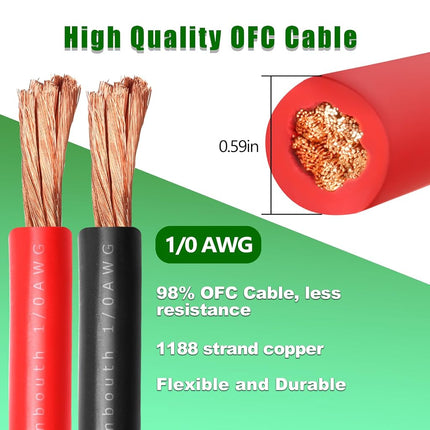 Kimbluth 1/0 Gauge Battery Cable Copper Wire, 15FT Red+15FT Black 1/0 AWG Welding Cable Standard USA OFC Wire for Automotive, Battery, Solar, Marine and Generator