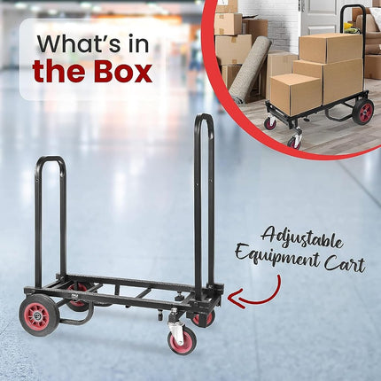 Pyle Heavy Duty Folding Equipment Trolley – 8-in-1 Convertible Hand Truck, Dolly & Platform Cart for Gear & Equipment Transport, Adjustable 64cm to 102cm