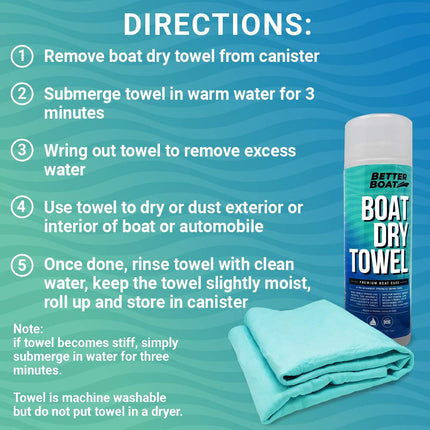Serviette rafraîchissante lisse synthétique super absorbante Better Boat Shammy pour le séchage de voiture, de qualité marine, turquoise