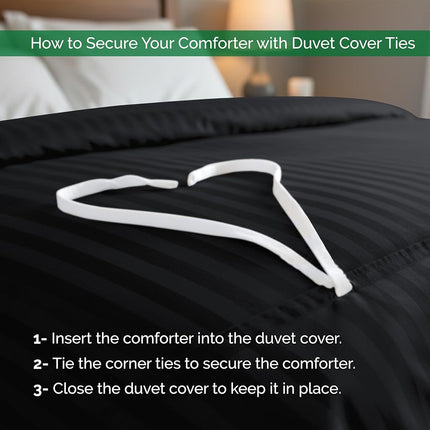 Elegant Comfort Best, Softest, Coziest 3-Piece Duvet Cover Sets! - 1500 Premier Hotel Quality Luxurious Wrinkle Resistant 3-Piece Damask Stripe Duvet Cover Set, Full/Queen, Black