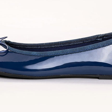 Feversole Women's Macaroon Colorful Memory Foam Cushion Ballet Flat Pumps Patent Navy