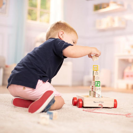 Melissa & Doug Classic ABC Wooden Block Cart (Educational Toy With 30 Solid Wood Blocks)