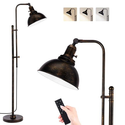 Lampadaire industriel réglable PARTPHONER, lampe de lecture rustique de style ferme à finition noire vieillie, lampadaire moderne avec télécommande et abat-jour en métal pour salon, chambre, bureau, hôtel