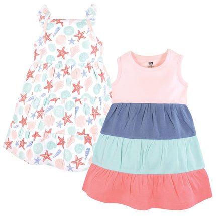 Hudson Baby Baby Girls' Cotton Dresses, Multicolor Sea Shells, 4T