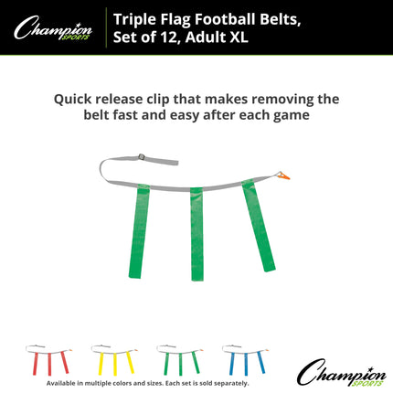 Champion Sports Triple Flag Football Set, Green, Size 40/50, Pack of 12