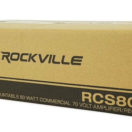Rockville Commercial Audio Bundle: (4) CCL5T White 5" 70V Ceiling Speakers, Multi-Tap, Flush Mount with RCS80-1 60-Watt 70V Amplifier/Bluetooth Receiver for Restaurant or Office, 5-Items